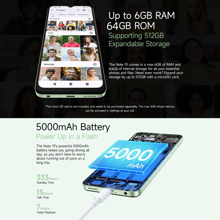 Ulefone Note 19, 3GB+32GB, Face ID & Side Fingerprint, 6.56 inch Android 14 Go Unisoc T603 Octa Core, Network: 4G, Dual SIM, OTG Ulefone Note 19, 3GB+32GB, Face ID & Side Fingerprint, 6.56 inch Android 14 Go Unisoc T603 Octa Core, Network: 4G, Dual SIM, OTG